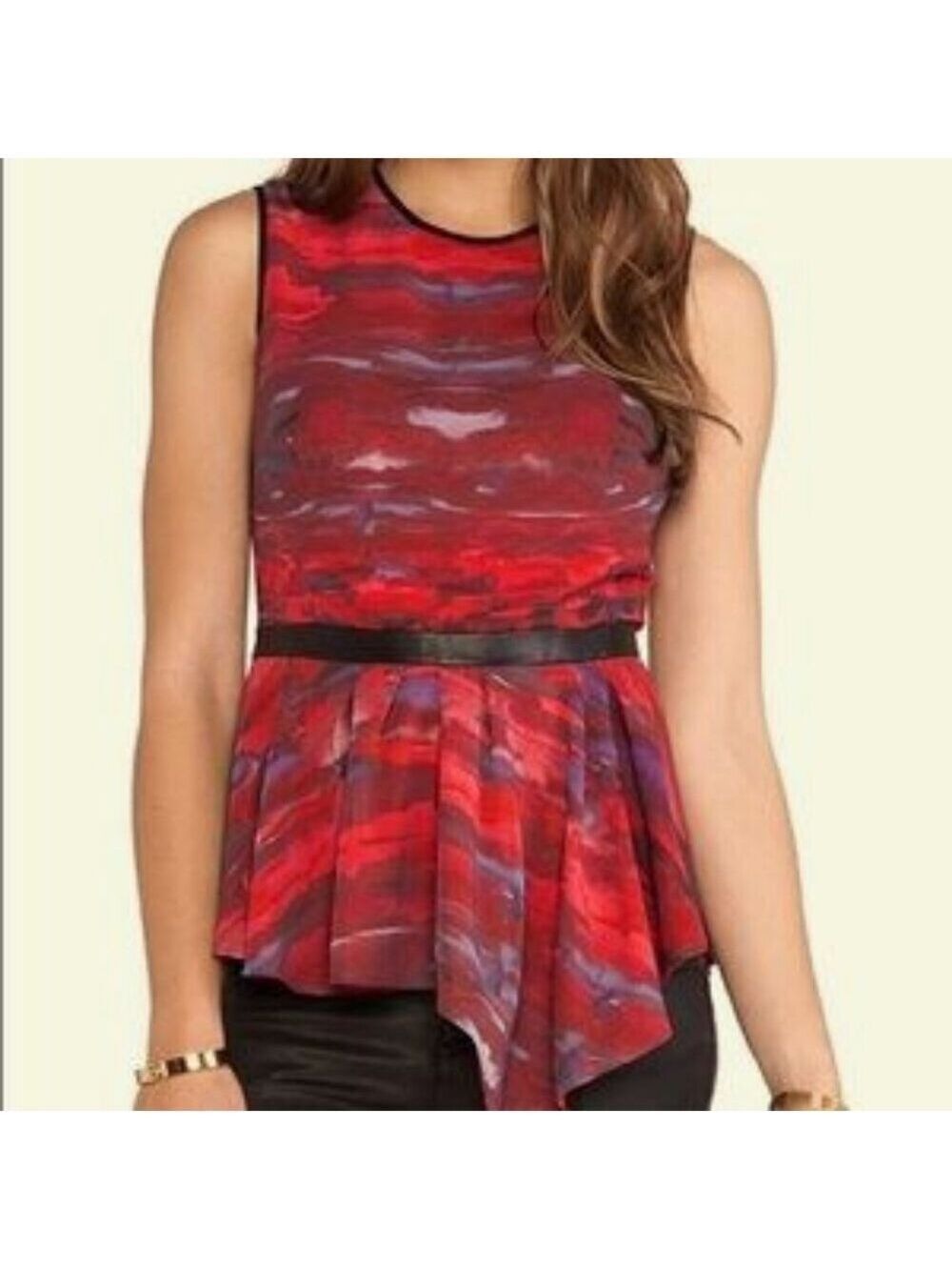 Hunter Bell Sleeveless Peplum, Leather Trim Top, Size 8 - Picture 10 of 10